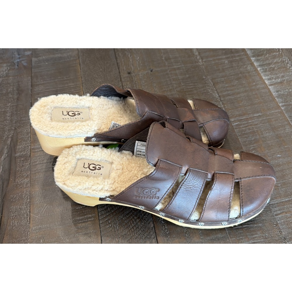 UGG Australia Women's Leather Ore Fisherman Clogs Sheepskin Lined Studded 8